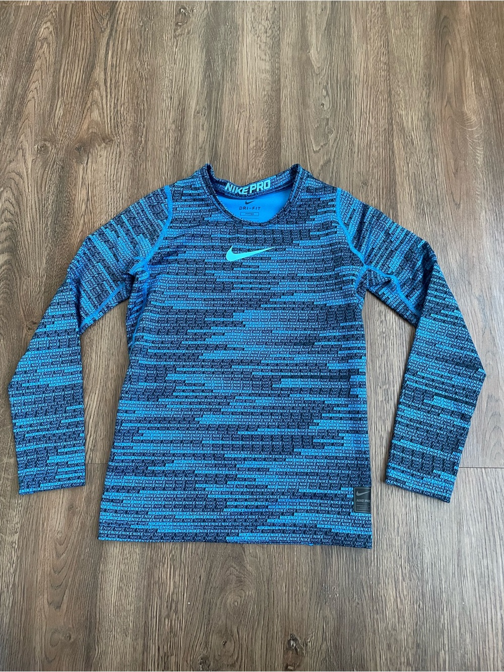 Nike Pro Boys Long Sleeve Blue Compression Top Size L Activewear
